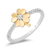 Load image into Gallery viewer, Hallmark Fine Jewelry Clover Diamond Ring in Yellow Gold &amp; Sterling Silver View 1

