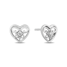 Load image into Gallery viewer, Hallmark Fine Jewelry Filigree Romantic Heart Stud Diamond Earrings in Sterling Silver View 1
