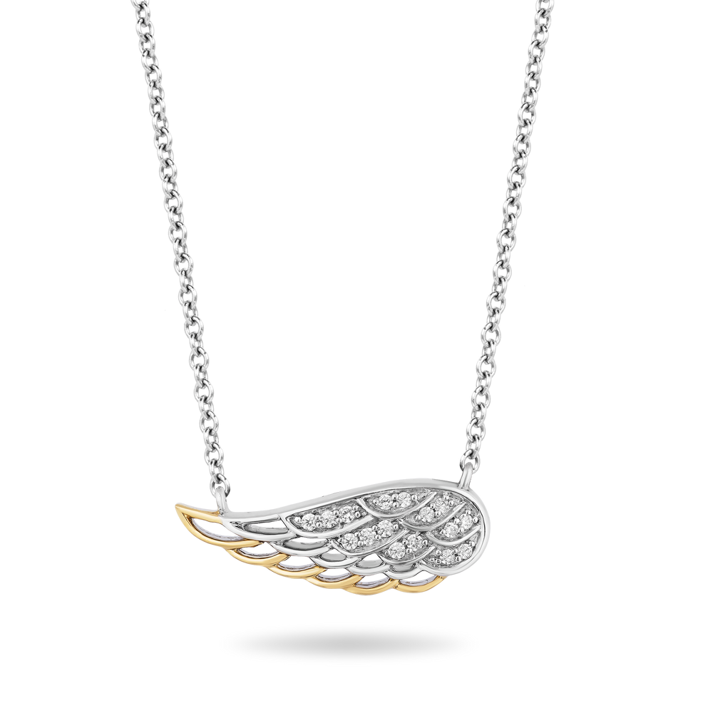 Hallmark Fine Jewelry Wing Diamond Necklace in Sterling Silver & Yellow Gold with 1/10 CTTW View 1
