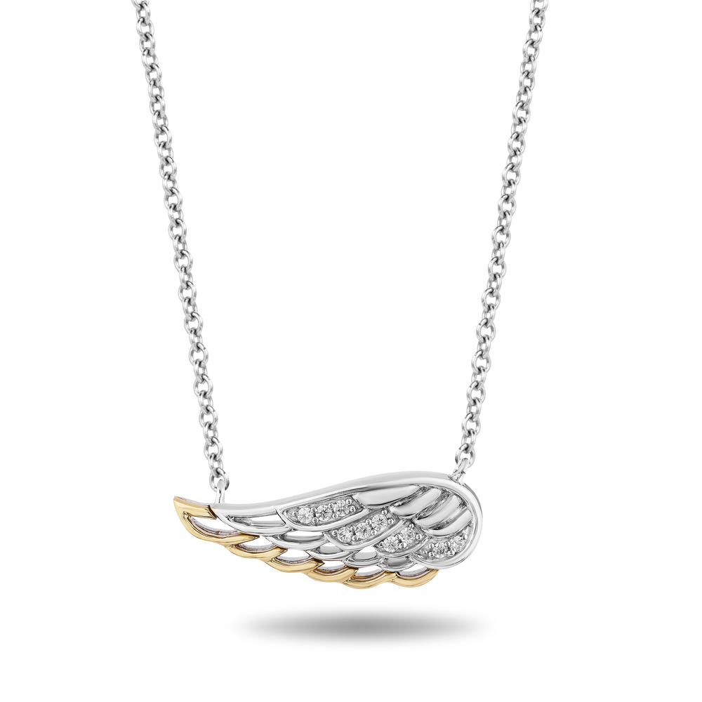 Hallmark Fine Jewelry Take Flight Wing Necklace in Sterling Silver & 14K Yellow Gold with Diamonds