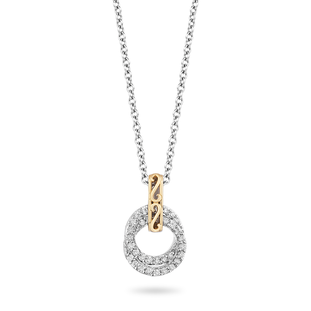 Hallmark Fine Jewelry Filigree Diamond Interlocked Circle Diamond Pendant in Yellow Gold & Sterling Silver View 1