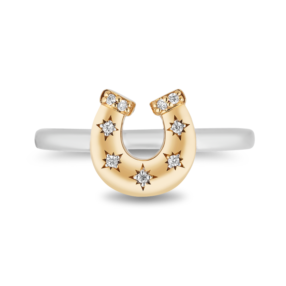 Hallmark Fine Jewelry Horseshoe Diamond Ring in Yellow Gold & Sterling Silver View 1