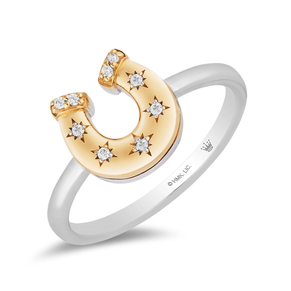 Hallmark Fine Jewelry Horseshoe Diamond Ring in Yellow Gold & Sterling Silver View 1