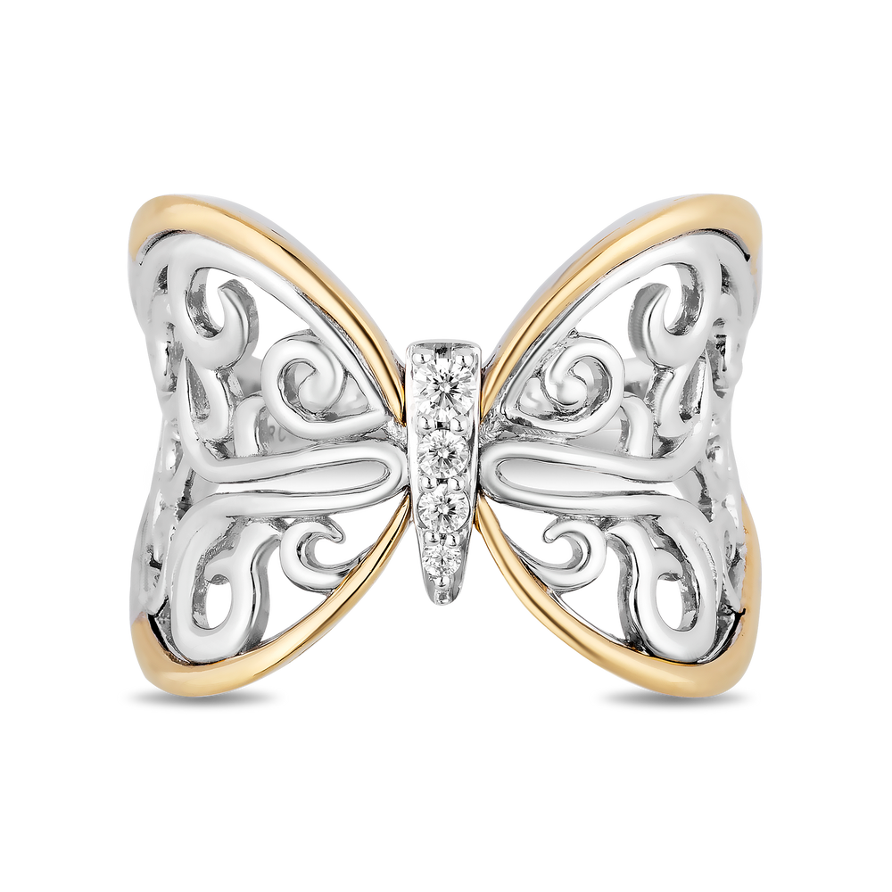 Hallmark Fine Jewelry Filigree Fashion Butterfly Diamond Ring in Sterling Silver Yellow Gold Jewelry by Hallmark Fine Jewelry