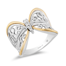 Load image into Gallery viewer, Hallmark Fine Jewelry Filigree Fashion Butterfly Diamond Ring in Sterling Silver &amp; Yellow Gold View 1
