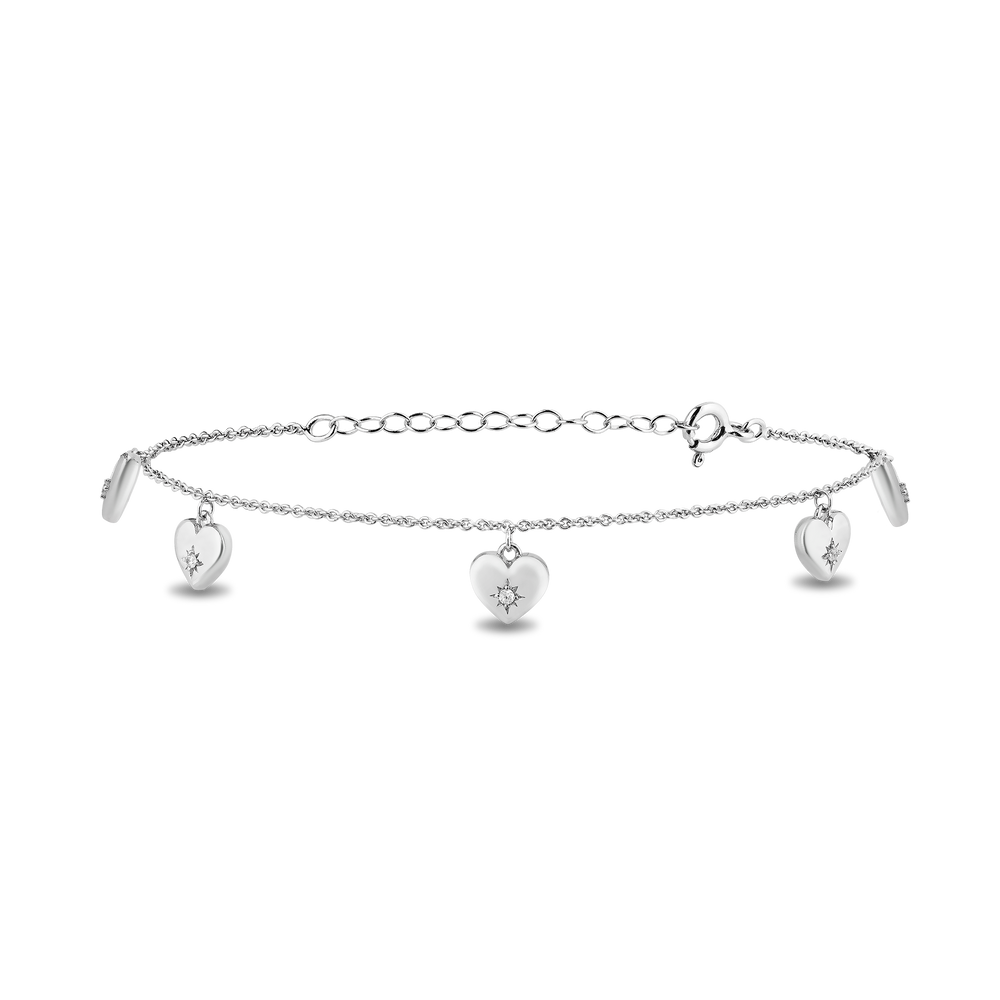 Hallmark Fine Jewelry Puffed Heart Diamond Anklet in Sterling Silver of Star Set Diamonds View 1