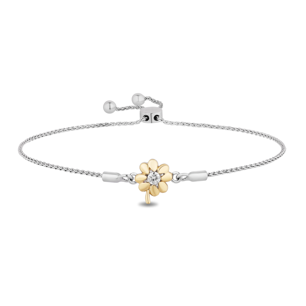 Hallmark Fine Jewelry Clover Adjustable Bolo Diamond Bracelet in Yellow Gold & Sterling Silver View 1