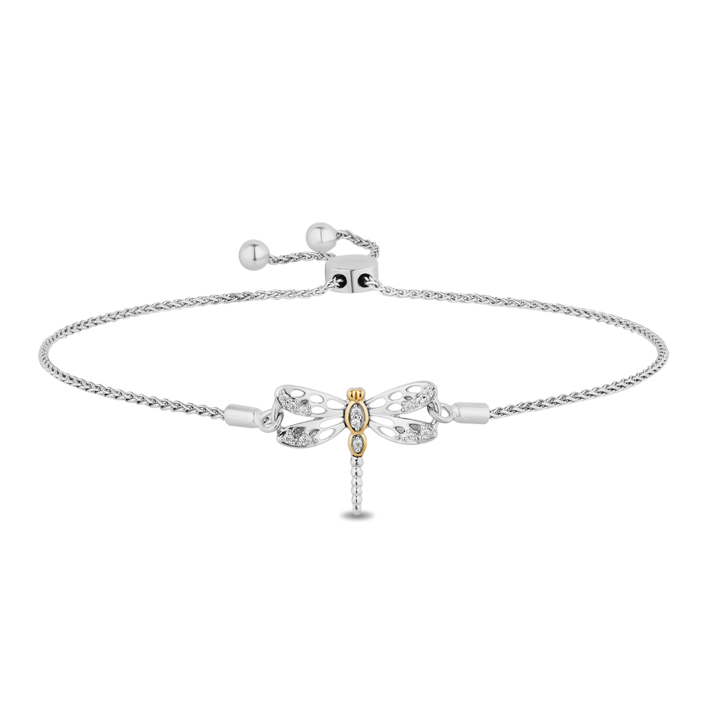 Hallmark Fine Jewelry Dragonfly Bolo Diamond Bracelet in Sterling Silver & Yellow Gold View 1