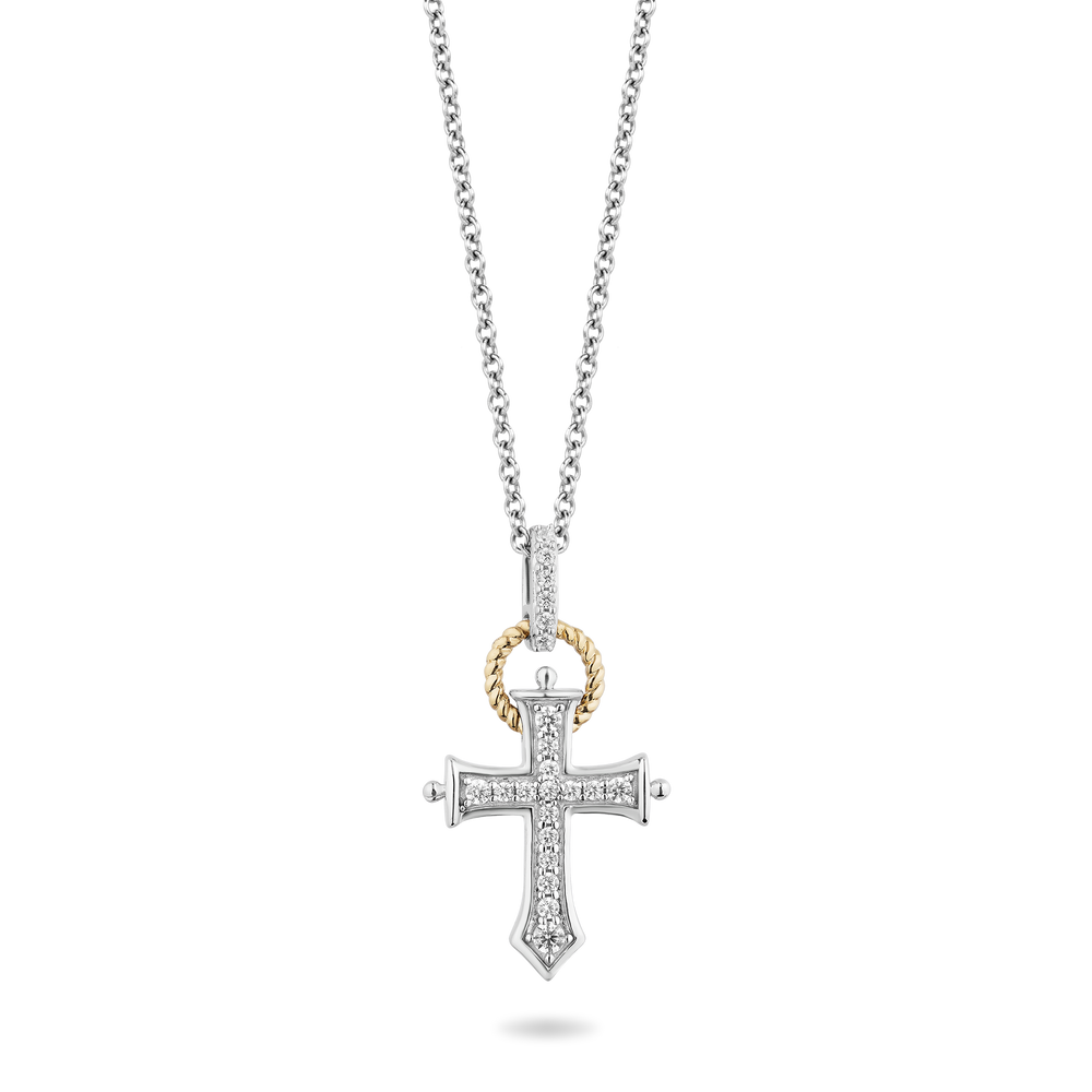 Hallmark Fine Jewelry Cross Diamond Pendant in Sterling Silver & Yellow Gold View 1