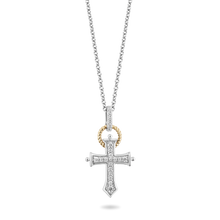 Load image into Gallery viewer, Hallmark Fine Jewelry Cross Diamond Pendant in Sterling Silver &amp; Yellow Gold View 1
