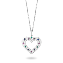 Load image into Gallery viewer, Hallmark Fine Jewelry Heart Diamond Pendant in Sterling Silver with Star Set Rainbow Gemstones View 1
