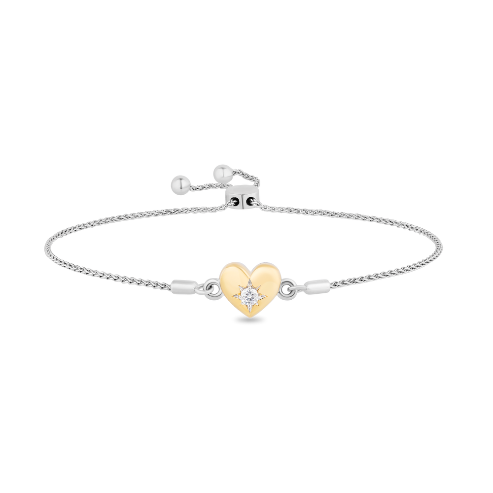Hallmark Fine Jewelry Puffed Heart Adjustable Bolo Diamond Bracelet in Yellow Gold & Sterling Silver View 1