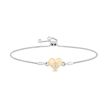Load image into Gallery viewer, Hallmark Fine Jewelry Puffed Heart Adjustable Bolo Diamond Bracelet in Yellow Gold &amp; Sterling Silver View 1
