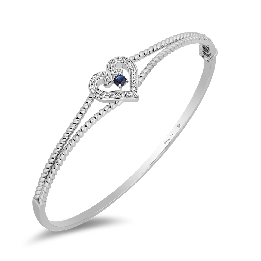 Hallmark Fine Jewelry Follow Your Heart Bangle in Sterling Silver with Created Blue Sapphire & Diamonds