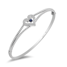 Load image into Gallery viewer, Hallmark Fine Jewelry Follow Your Heart Bangle in Sterling Silver with Created Blue Sapphire &amp; Diamonds
