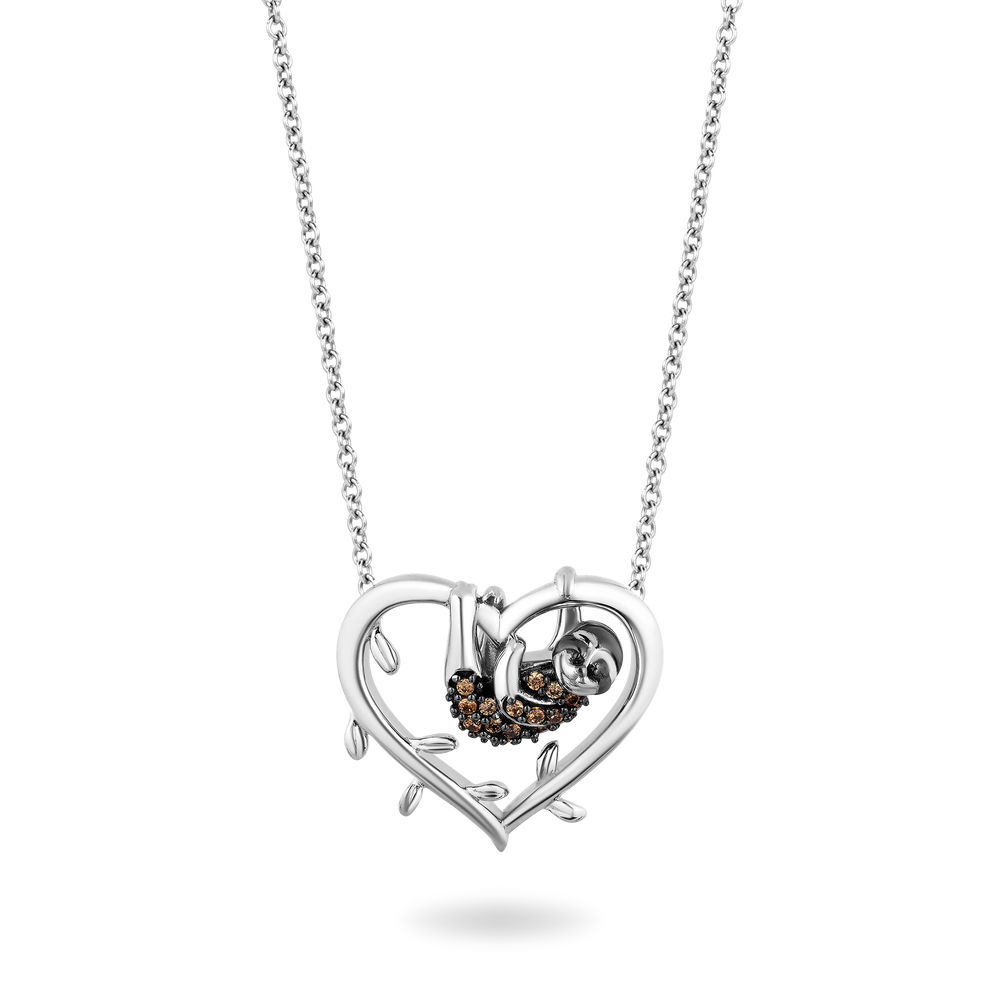 Hallmark Fine Jewelry Sloth Heart Necklace in Sterling Silver with Champagne Diamonds
