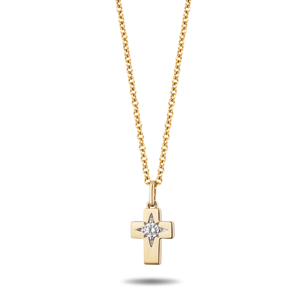 Hallmark Fine Jewelry Minimalist Cross Pendant in 14K Yellow Gold with Diamond