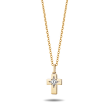 Load image into Gallery viewer, Hallmark Fine Jewelry Minimalist Cross Pendant in 14K Yellow Gold with Diamond
