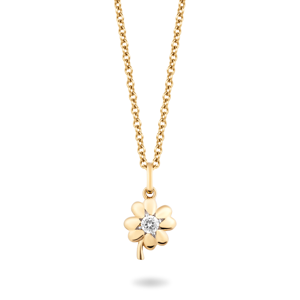 Hallmark Fine Jewelry Minimalist Clover Pendant in 14K Yellow Gold with Diamond