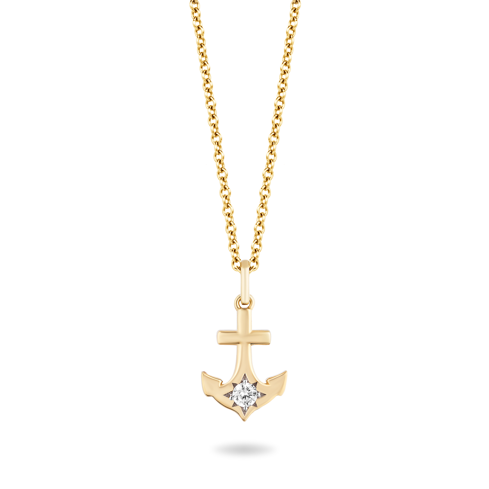 Hallmark Fine Jewelry Minimalist Anchor Pendant in 14K Yellow Gold with Diamond
