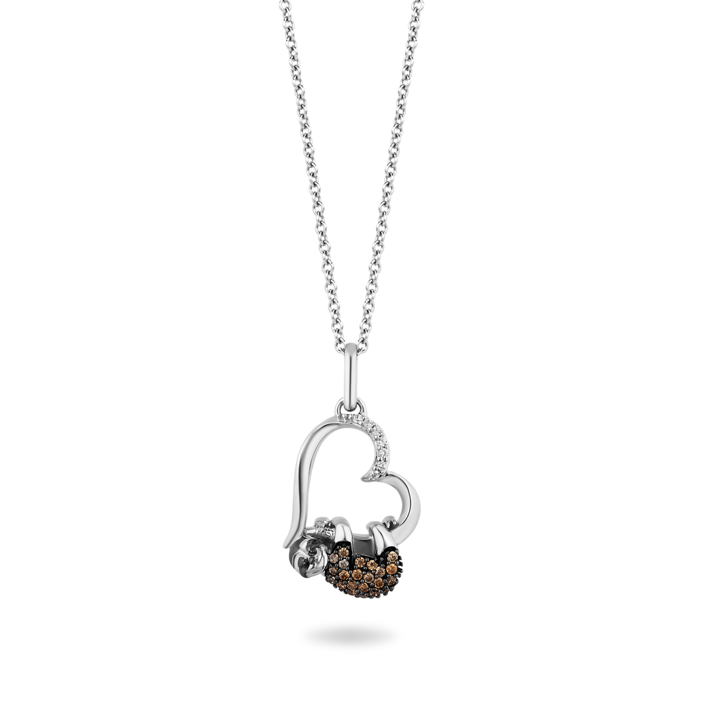 Hallmark Fine Jewelry Sloth Love Pendant in Sterling Silver with Champagne & White Diamonds