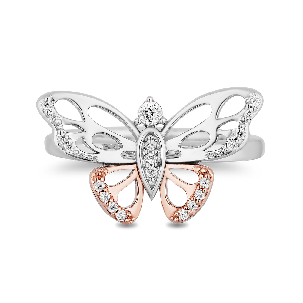 Hallmark Fine Jewelry Flight of the Butterfly Ring in Sterling Silver & 14K Rose Gold with Diamonds