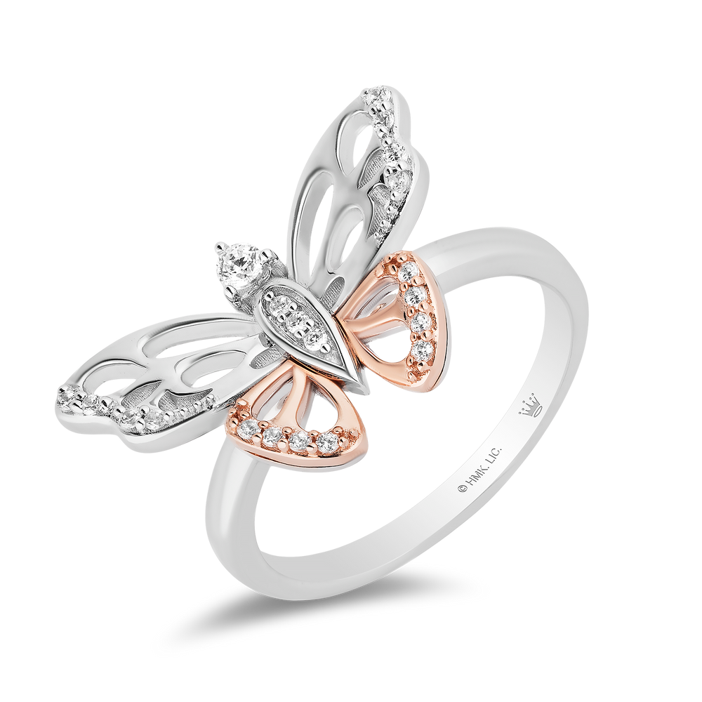 Hallmark Fine Jewelry Flight of the Butterfly Ring in Sterling Silver & 14K Rose Gold with Diamonds