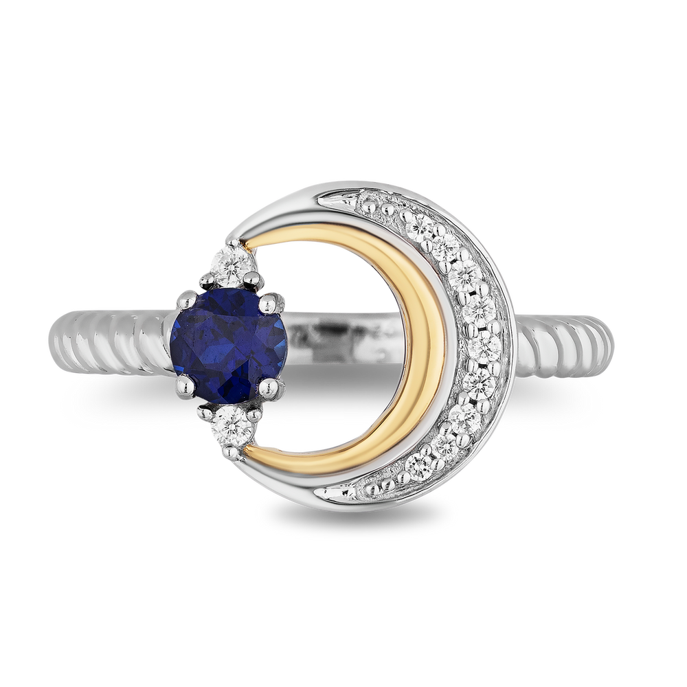 Hallmark Fine Jewelry Crescent Moon Ring in Sterling Silver & 14K Yellow Gold with Created Sapphire & Diamonds