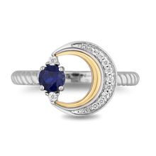 Load image into Gallery viewer, Hallmark Fine Jewelry Crescent Moon Ring in Sterling Silver &amp; 14K Yellow Gold with Created Sapphire &amp; Diamonds
