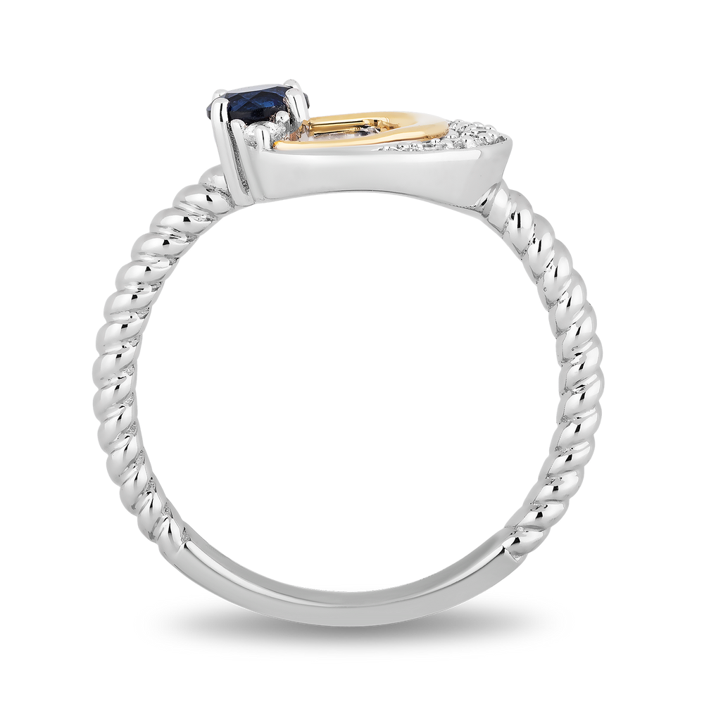 Hallmark Fine Jewelry Crescent Moon Ring in Sterling Silver & 14K Yellow Gold with Created Sapphire & Diamonds