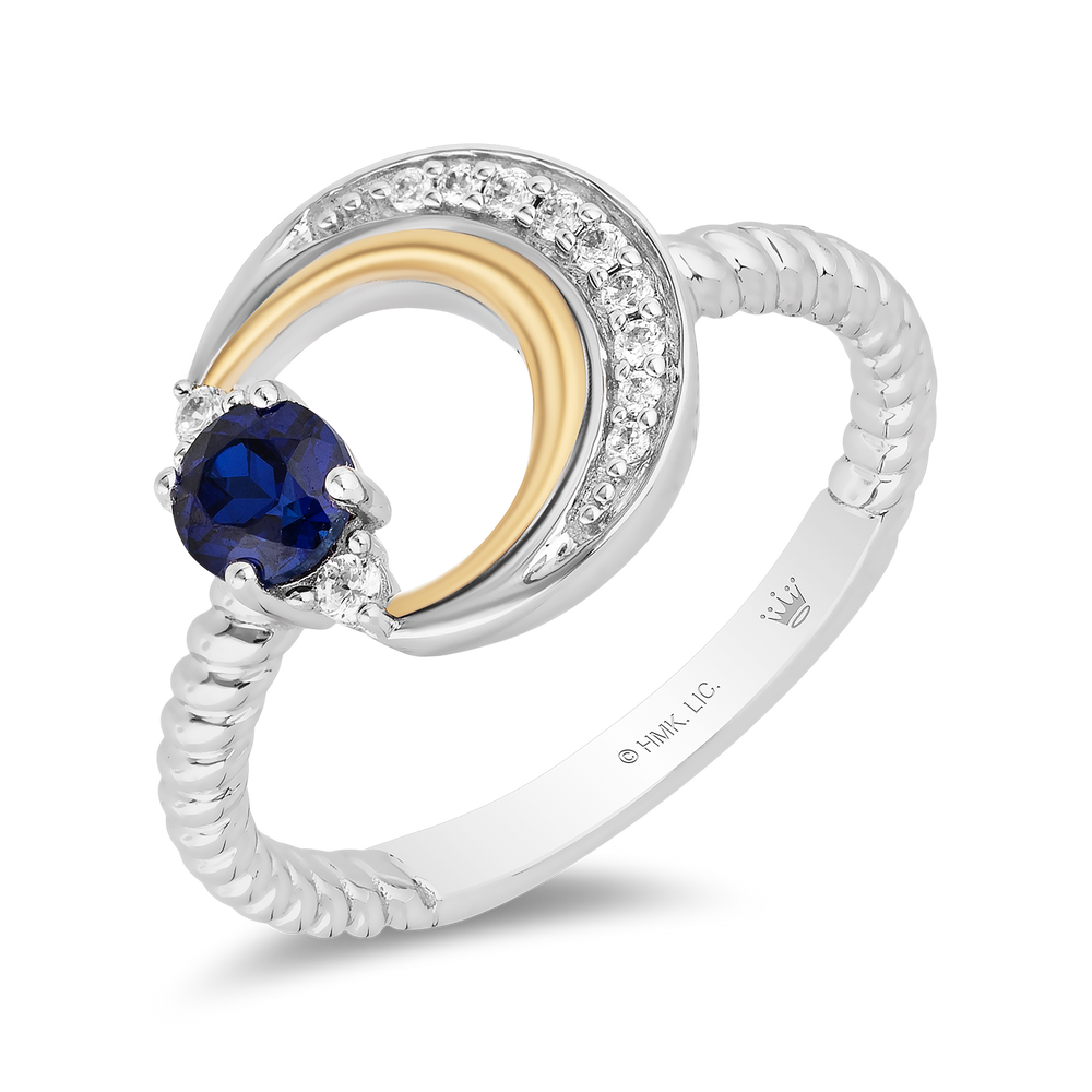 Hallmark Fine Jewelry Crescent Moon Ring in Sterling Silver & 14K Yellow Gold with Created Sapphire & Diamonds