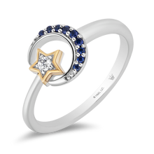 Load image into Gallery viewer, Hallmark Fine Jewelry Midnight Sky Crescent Moon Ring in Sterling Silver &amp; 14K Yellow Gold with Created Blue Sapphires and Diamond

