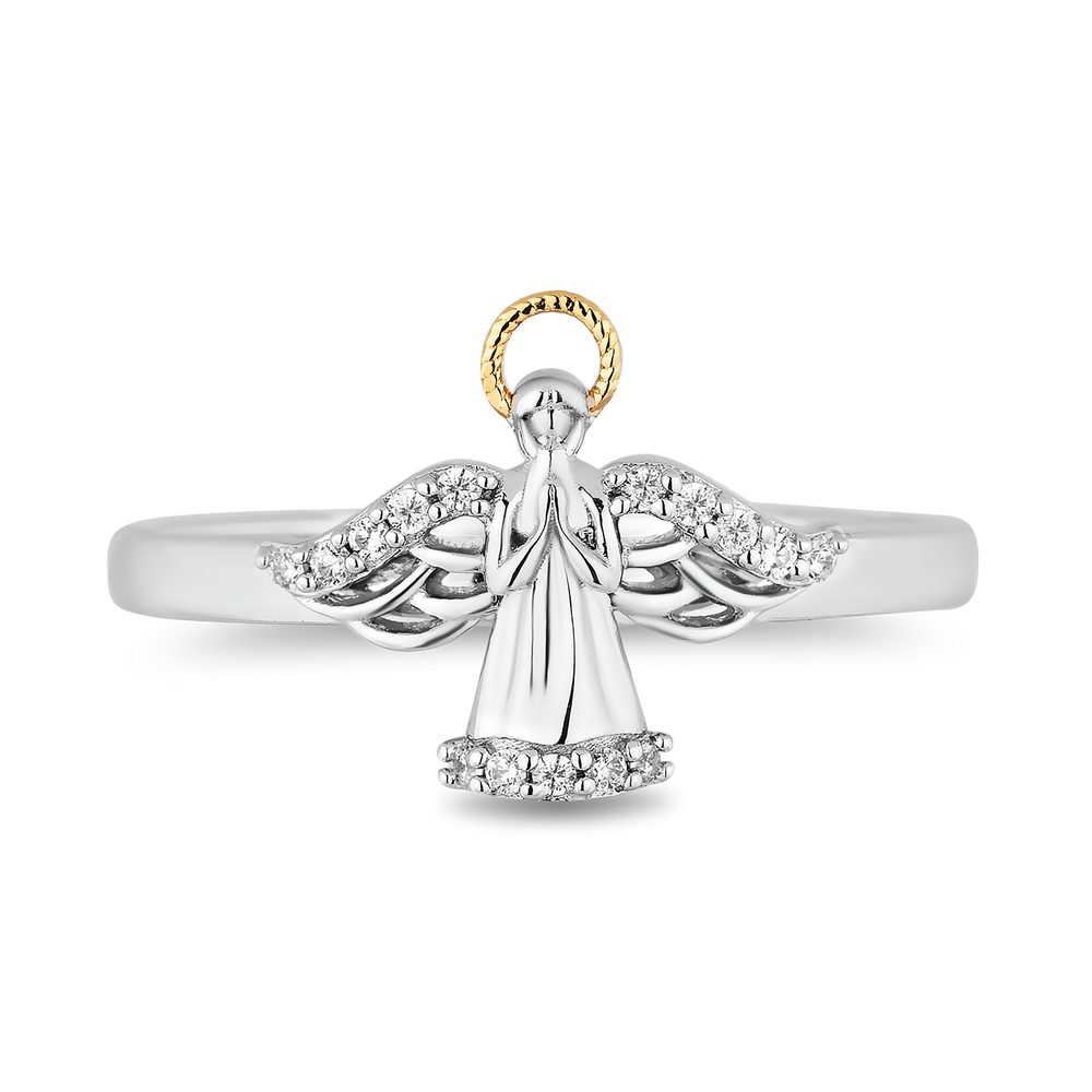 Hallmark Fine Jewelry Guardian Angel Ring in Sterling Silver and 14K Yellow Gold with Diamonds