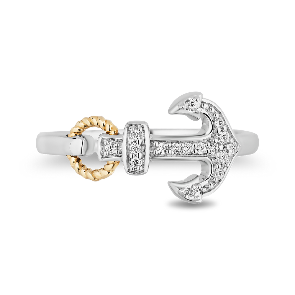 Hallmark Fine Jewelry Anchor Ring in Sterling Silver and 14K Yellow Gold with Diamonds