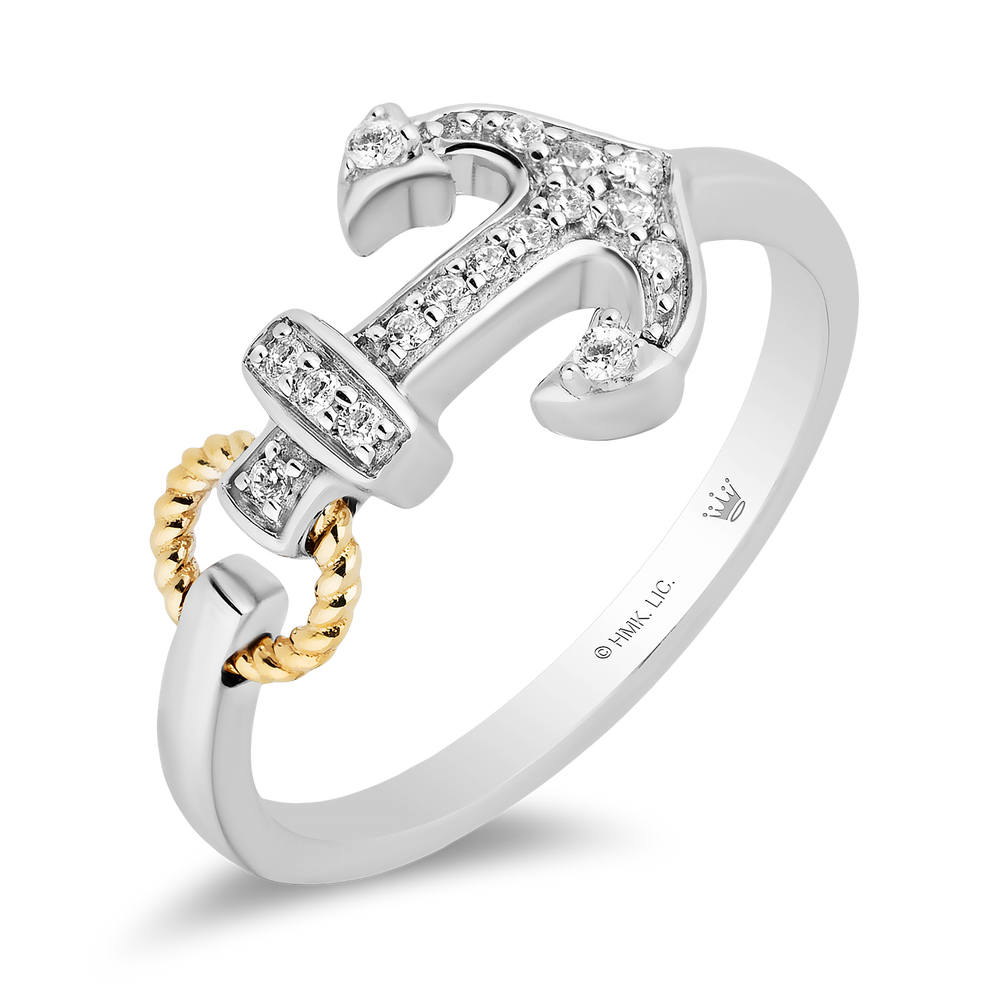 Hallmark Fine Jewelry Anchor Ring in Sterling Silver and 14K Yellow Gold with Diamonds