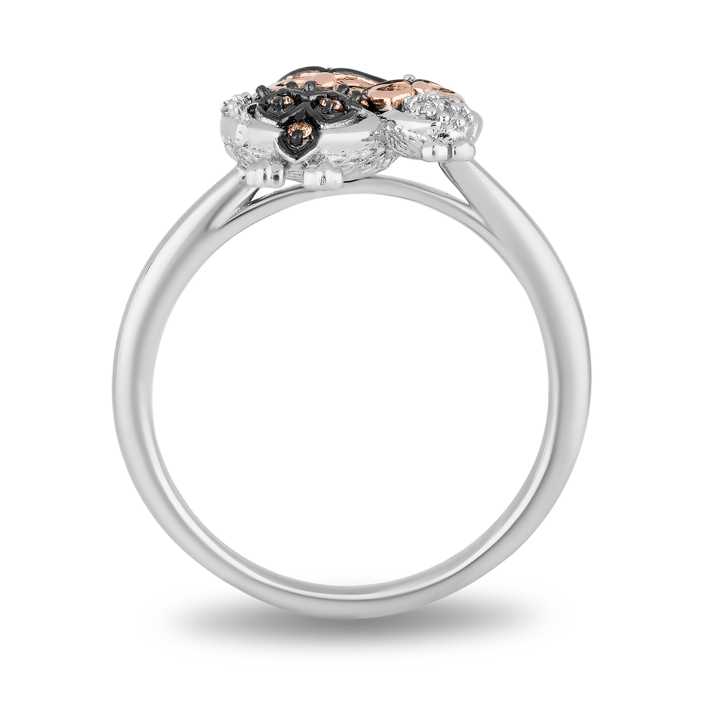 Hallmark Fine Jewelry Mother Owl & Baby Owlet Ring in Sterling Silver & 14K Rose Gold with Champagne & White Diamonds