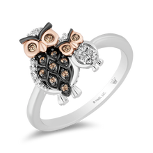 Load image into Gallery viewer, Hallmark Fine Jewelry Mother Owl &amp; Baby Owlet Ring in Sterling Silver &amp; 14K Rose Gold with Champagne &amp; White Diamonds
