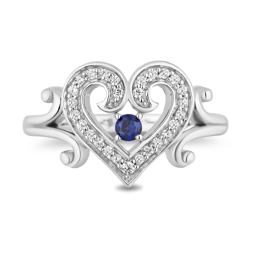 Hallmark Fine Jewelry Follow Your Heart Ring in Sterling Silver with Created Blue Sapphire & Diamonds