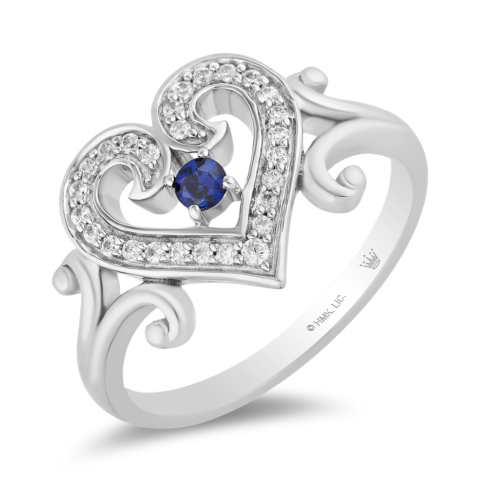 Hallmark Fine Jewelry Follow Your Heart Ring in Sterling Silver with Created Blue Sapphire & Diamonds