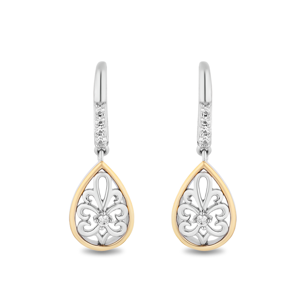 Hallmark Fine Jewelry Gilded Lace Teardrop Earrings in Sterling Silver and 14K Yellow Gold with Diamonds
