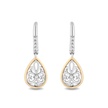 Load image into Gallery viewer, Hallmark Fine Jewelry Gilded Lace Teardrop Earrings in Sterling Silver and 14K Yellow Gold with Diamonds

