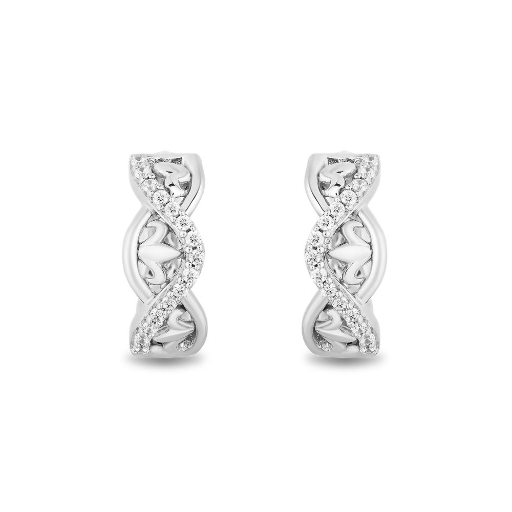 Hallmark Fine Jewelry Lace Twist Huggie Hoops in Sterling Silver with Diamonds