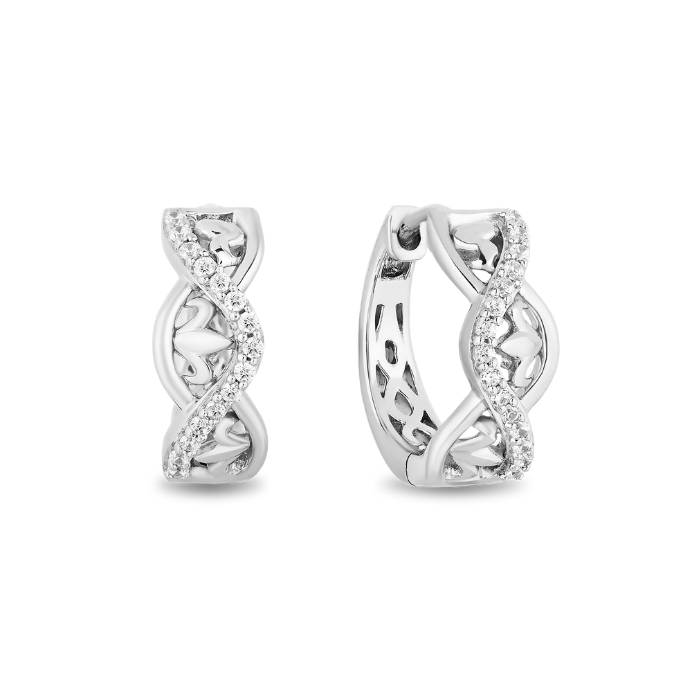 Hallmark Fine Jewelry Lace Twist Huggie Hoops in Sterling Silver with Diamonds