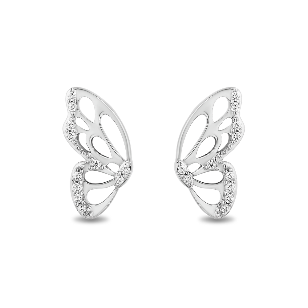 Hallmark Fine Jewelry Butterfly Wing Stud Earrings in Sterling Silver with Diamonds