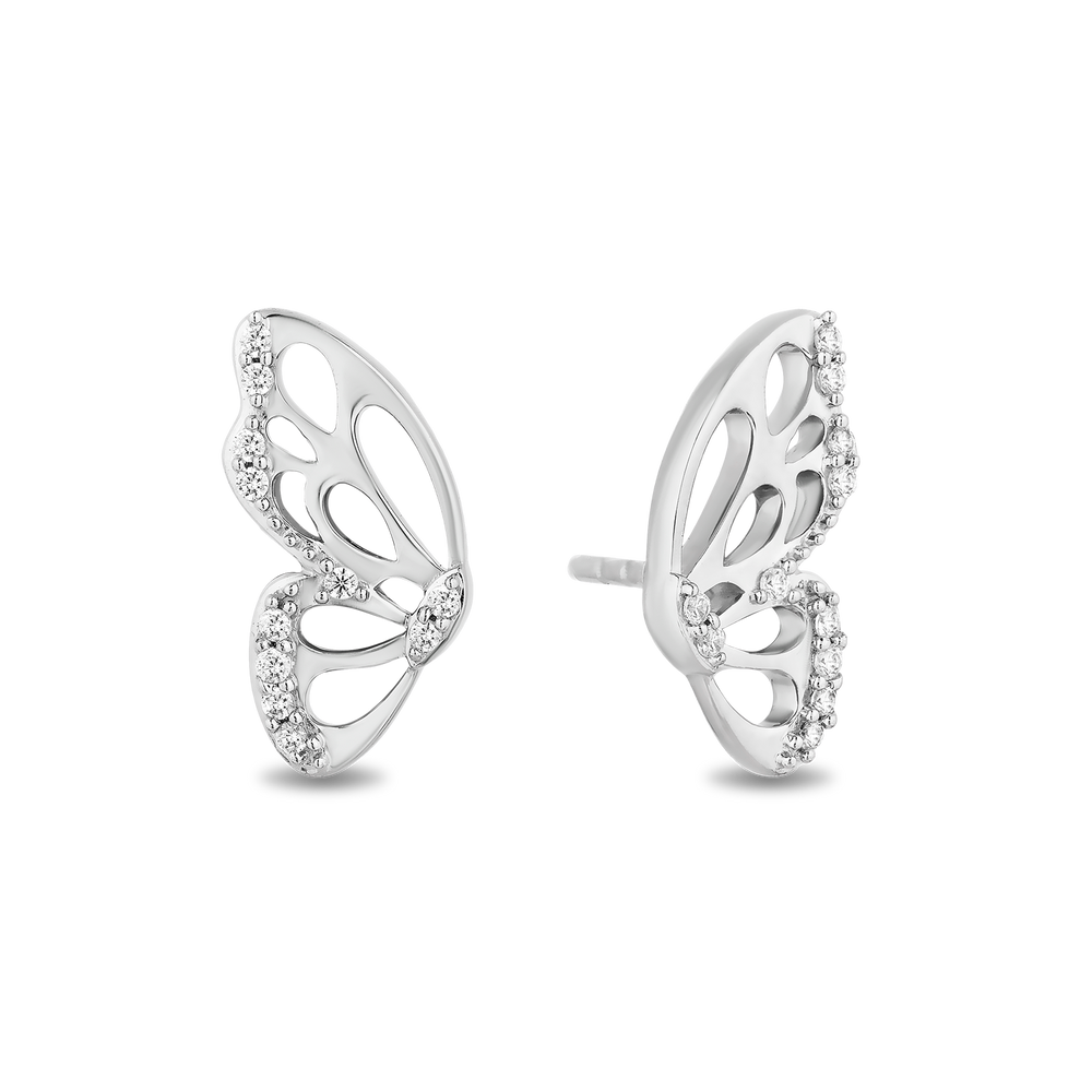 Hallmark Fine Jewelry Butterfly Wing Stud Earrings in Sterling Silver with Diamonds