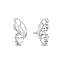 Load image into Gallery viewer, Hallmark Fine Jewelry Butterfly Wing Stud Earrings in Sterling Silver with Diamonds

