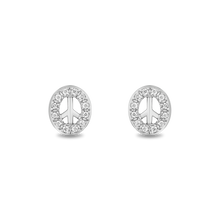 Load image into Gallery viewer, Hallmark Fine Jewelry Peace Sign Stud Earrings in Sterling Silver with 1/8 Cttw of Diamonds
