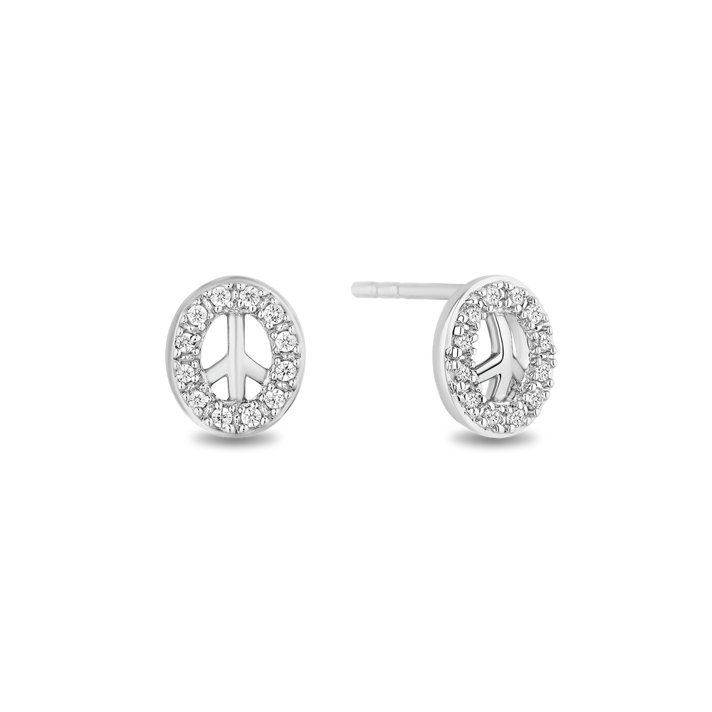 Hallmark Fine Jewelry Peace Sign Stud Earrings in Sterling Silver with 1/8 Cttw of Diamonds