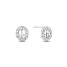 Load image into Gallery viewer, Hallmark Fine Jewelry Peace Sign Stud Earrings in Sterling Silver with 1/8 Cttw of Diamonds
