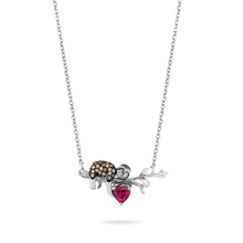 Load image into Gallery viewer, Hallmark Fine Jewelry Sleepy Sloth Necklace in Sterling Silver with Champagne Diamonds &amp; Created Ruby
